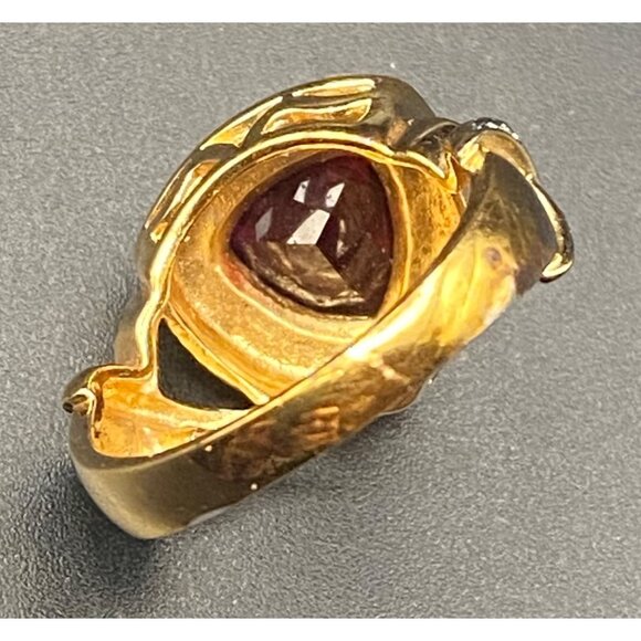 Vermeil Sterling Silver Trillion Cut Red Faux Ruby Ring 5.5g Sz 7 Red Rose Box - Picture 9 of 11